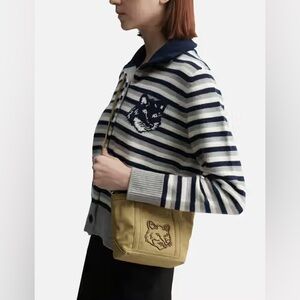 Lovely Maison Kitsuné Mini Fox Head Olive Coated Canvas Tote